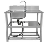 Lavello da cucina indipendente, lavello da cucina per ristoranti commerciali, set di lavelli in acciaio inox con una vasca, lavabo di servizio con banco da lavoro e doppi ripiani portaoggetti