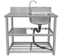 Lavello da cucina indipendente, lavello da cucina per ristoranti commerciali, set di lavelli in acciaio inox con una vasca, lavabo di servizio con banco da lavoro e doppi ripiani portaoggetti