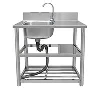 Lavello da cucina indipendente, lavello da cucina per ristoranti commerciali, set di lavelli in acciaio inox con una vasca, lavabo di servizio con banco da lavoro e doppi ripiani portaoggetti