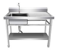 Lavello da Cucina Indipendente per Esterni, lavello in Acciaio Inox con Rubinetto, Stazione di Lavaggio a Una Vasca con scolapiatti e Gruppo di Scarico, lavelli per Cortile, Garage, Lavanderia