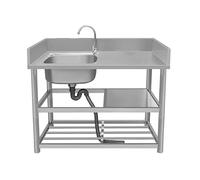 Lavello da cucina industriale a 1 scomparto in acciaio inox con rubinetto e colino, perfetto per ristoranti, campeggio, grigliate all'aperto e giardini.
