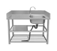 Lavello da cucina industriale in acciaio inox a compartimento singolo con rubinetto e colino, ideale per ristorante, campeggio, barbecue all'aperto, giardino, uso durevole e facile da pulire