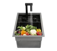 Lavello da cucina integrabile, lavello da cucina moderno con coperchio, 1 grande vassoio 45 x 30 cm, set completo - incluso rubinetto girevole a 360° (grigio metallizzato)