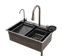 Lavello da cucina, Lavello a Cascata in acciaio inox, Set di Lavelli Domestici con Rubinetto estraibile, Lavello Multifunzione Cucina (68 x 45 x 21 cm)