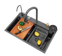 Lavello da Cucina, Lavello a Cascata Raindance, Lavello In acciaio Inossidabile 304, Set di Lavelli Domestici, Lavello Integrato con Rubinetto Rimovibile (82×46×22cm)