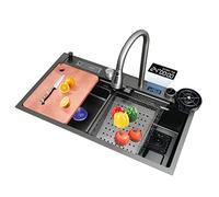Lavello da Cucina,Lavello a Cascata Raindance,Lavello In acciaio Inossidabile 304,Set di Lavelli Domestici,Lavello Integrato con Rubinetto Rimovibile,Supporti per Frese (80×46×21cm)