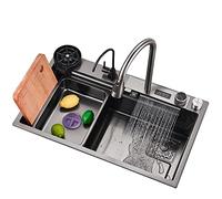 Lavello da Cucina, Lavello a Cascata Raindance, Lavello In acciaio Inossidabile 304, Set di Lavelli Domestici, Lavello Integrato con Rubinetto Rimovibile (80×46×21cm)