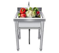 Lavello da cucina, lavello a una vasca, lavello commerciale in acciaio inox con rubinetto, vasca per lavanderia indipendente a 1 scomparto per bar, ristoranti, cucine, hotel e casa, per interni