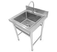 Lavello da cucina, lavello commerciale a una vasca in acciaio inossidabile con paraschizzi per rubinetto e filtro di scarico, lavabo indipendente per ristorante, bar, sala garage