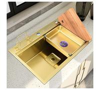 Lavello da Cucina, lavello da Bar a Vasca Singola in Acciaio Inox SUS304, Scarico Incluso, Design sottotop/da Incasso, Finitura Oro, 75 x 46 x 22 cm - Regalo Perfetto PE