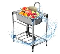 Lavello da cucina, lavello da cucina a una vasca, lavello da cucina indipendente in acciaio inox, lavello con scolapiatti e rubinetto, in acciaio inox per esterni, per bar, ristoranti, casa