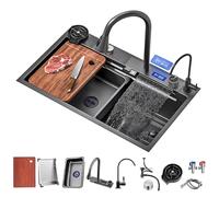 Lavello Da Cucina, Lavello Da Cucina Con Display Della Temperatura, Lavello Da Cucina A Cascata, Drenaggio Con Manopola, Con Rubinetto Estraibile, Filtro Di Scarico E Accessori (S : 80x46x22cm)