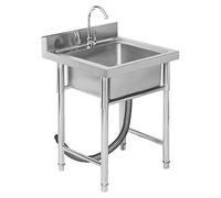 Lavello da cucina, lavello da cucina, vasca per lavanderia indipendente, lavello da cucina commerciale in acciaio inox a una vasca con rubinetto, per garage, ristorante, interni ed esterni