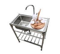 Lavello da cucina, lavello da esterno, lavanderia portatile con mobiletto, in acciaio inox, vasca singola, rubinetto da cucina, da campeggio, set di filtri di scarico, ripiano portaoggetti per