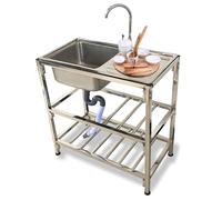Lavello da cucina, lavello da esterno, lavanderia portatile con mobiletto, in acciaio inox, vasca singola, rubinetto da cucina, da campeggio, set di filtri di scarico, ripiano portaoggetti per