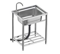 Lavello da cucina, lavello da esterno, lavello indipendente con vasca singola, rubinetto e ripiani portaoggetti, ideale per garage, lavanderia/ripostiglio interni, facile da pulire