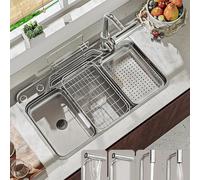 Lavello da cucina, lavello da incasso con rubinetto a cascata, lavello a una vasca, lavello da incasso, bar moderno in stile fattoria, dispenser di sapone in acciaio inox, set di filtri per