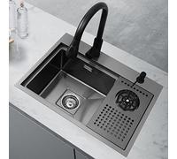 Lavello da cucina, lavello in acciaio inossidabile 304 con rondella in vetro, lavello invisibile con coperchio, con rubinetto estraibile, rondella per tazze, sciacquatrice spray, per hotel, bar,
