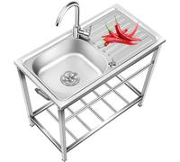 Lavello da cucina, lavello in acciaio inox, lavello da cucina a doppia vasca, lavello portatile indipendente, stazione di lavaggio per la pulizia del pesce, tavolo da bar sottobanco con rubinetto