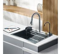 Lavello da cucina, lavello in acciaio inox, set lavello a cascata, rubinetto da cucina, lavello da incasso MATERIALI DI ALTA QUALITÀ: il lavello è realizzato in acciaio inossidabile di alta qualità, r