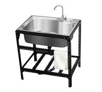Lavello da cucina, lavello indipendente in acciaio inox con rubinetto per acqua calda e fredda, lavelli da cucina, lavello da esterno, da applicare al kit di scarico della staffa per lavanderia,