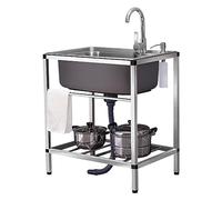 Lavello da cucina, lavello indipendente, lavello da cucina commerciale in acciaio inossidabile, stazione di lavaggio per piatti portatile da campeggio all'aperto con ripiano portaoggetti