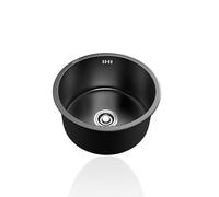 Lavello da Cucina,lavello Piccolo in Acciaio Inox,Mini lavelli Rotondi Neri,lavelli per roulotte a Vasca Singola con raccordi di scolo,Troppo Pieno Bar e ristoranti,sottotop (Ø 30c