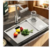 Lavello da cucina moderno con bordo stretto con rubinetto e sciacquatrice for tazze, lavello da bar in acciaio inossidabile con montaggio superiore, installazione sottopiano e ad incasso(Gray,55x40cm)