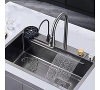 Lavello da cucina moderno grigio scuro 80 x 45 cm con zona lavaggio tazza - montaggio sul piano di lavoro, facile installazione, ideale per uso domestico e commerciale, design elegante per una pulizia