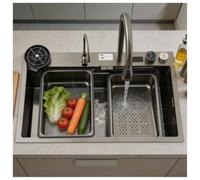 Lavello da cucina moderno in acciaio inox 65 x 50 cm, design a vasca singola con rubinetto multifunzione, sgocciolatoio, sifone e kit troppopieno, perfetto per un facile utilizzo in cucina