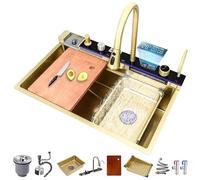 Lavello da cucina moderno in acciaio inox, 80 x 45 cm, design elegante a cascata, facile da pulire, ciotola singola multifunzionale per spazi di cottura contemporanei