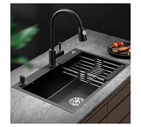 Lavello da cucina moderno in acciaio inox nero con rubinetto spruzzatore estraibile e accessori, vasca singola per una facile pulizia e uso versatile (dimensioni: 75 x 45 x 21 cm)