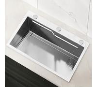 Lavello da cucina modulare, lavello da cucina a vasca singola con scarico offset, lavello da cucina con miscelatore combinato, comando a pulsante in acciaio inox per cucina