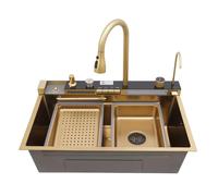 Lavello da cucina multifunzionale con rubinetto estraibile a cascata, diverse varianti di beccuccio, con detergente per tazze e dispenser di detersivo per piatti, 75 x 46 x 22 cm, colore