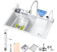 Lavello da cucina multifunzione con display digitale in acciaio inox 304 Lavello a cascata con rondella tazza, dispenser di sapone, cascata a pioggia, controllo da tavolo