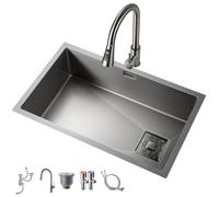 Lavello da cucina multifunzione grigio canna di fucile con rubinetto estraibile, moderno e profondo, per bar e fattoria, 70 x 43 x 22 cm, spessore 3 mm, include gruppo di scarico