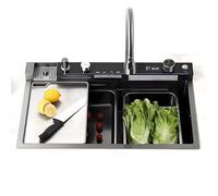 Lavello Da Cucina Multifunzione In Acciaio Inossidabile 304 Da 68/75/80/85/90 Cm Con Rubinetto A Cascata; Lavello Singolo Di Grandi Dimensioni Per Bar E Cucina(90CM)