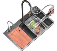 Lavello da cucina multifunzione in acciaio inox 304 per camper, rubinetto da incasso o sottopiano, grigio canna di fucile, 68 x 46 x 20 cm, durevole ed elegante.
