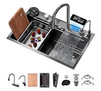 Lavello Da Cucina Multifunzione In Acciaio Inox Vasca Singola Con Rivestimento Nano Set Di Accessori Completo Design Con Montaggio Dall'alto E Rubinetto Multifunzione(80x45cm)