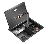 Lavello da cucina nascosto, in acciaio inox 304, lavello a incasso, vasca singola, con sciacquatrice pressurizzata e rubinetto caldo freddo, 47 x 38 cm (nero)