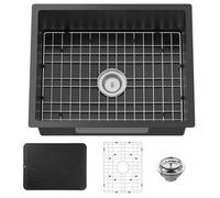 Lavello da cucina nero 61 x 48 cm sottotop in acciaio inox lavello da cucina a goccia in lavello da cucina look elegante e moderno con griglia inferiore, tappetino in silicone e gruppo di scarico