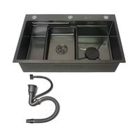 Lavello da cucina nero a una vasca con grande capacità for il lavaggio delle verdure, rivestimento nano in acciaio inossidabile for cucina, ristorante e hotel(82 * 46cm(32.2 * 18.1in))