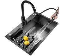 Lavello da Cucina Nero in Acciaio Inox 80X50X20cm - Lavello Rettangolare Integrato - Vasca Singola - Rubinetto e Accessori inclusi