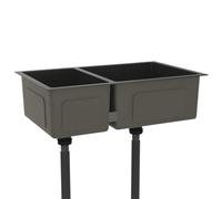 Lavello da cucina nero in acciaio inox con doppia vasca, 71,5 x 44 x 20 cm, sottopiano e supporto, scarico 90 mm, antigraffio, antiruggine, incluso scarico per cucina ed esterno