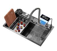 Lavello da cucina nero rubinetto digitale in acciaio inox cascata rubinetto ciotola lavello con pulsante di scarico controllato perfetto per casa bar o hotel 75 x 45 cm