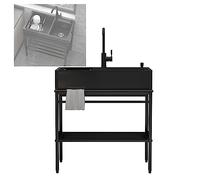 Lavello da cucina per esterni, lavelli da cucina in acciaio inossidabile nero a vasca singola, lavello per lavanderia indipendente, con rubinetto per acqua calda e fredda, set di filtri di s