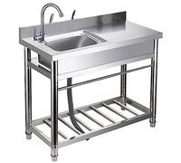 Lavello da cucina per ristorante, autoportante, in acciaio inox, a ciotola singola, set lavanderia per esterni, con banco da lavoro e ripiano portaoggetti