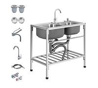 Lavello da cucina portatile in acciaio inox 304 con rubinetto da banco da lavoro e gocciolatoio, facile da pulire, ideale per interni ed esterni, design salvaspazio.