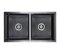Lavello da cucina realizzato a mano in acciaio inox nero con doppio lavello e design canale a X, lavello da incasso con cuscinetti fonoassorbenti, resistente alla corrosione, 76 x 44 x 20 cm
