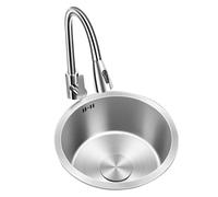 Lavello Da Cucina Rotondo In Acciaio Inox Argentato, Lavello Da Bar E Camper Sottotop A Una Vasca Con Rubinetto Estraibile Mini Lavello Facile Da Pulire Appartamento(42 * 42 * 19cm)